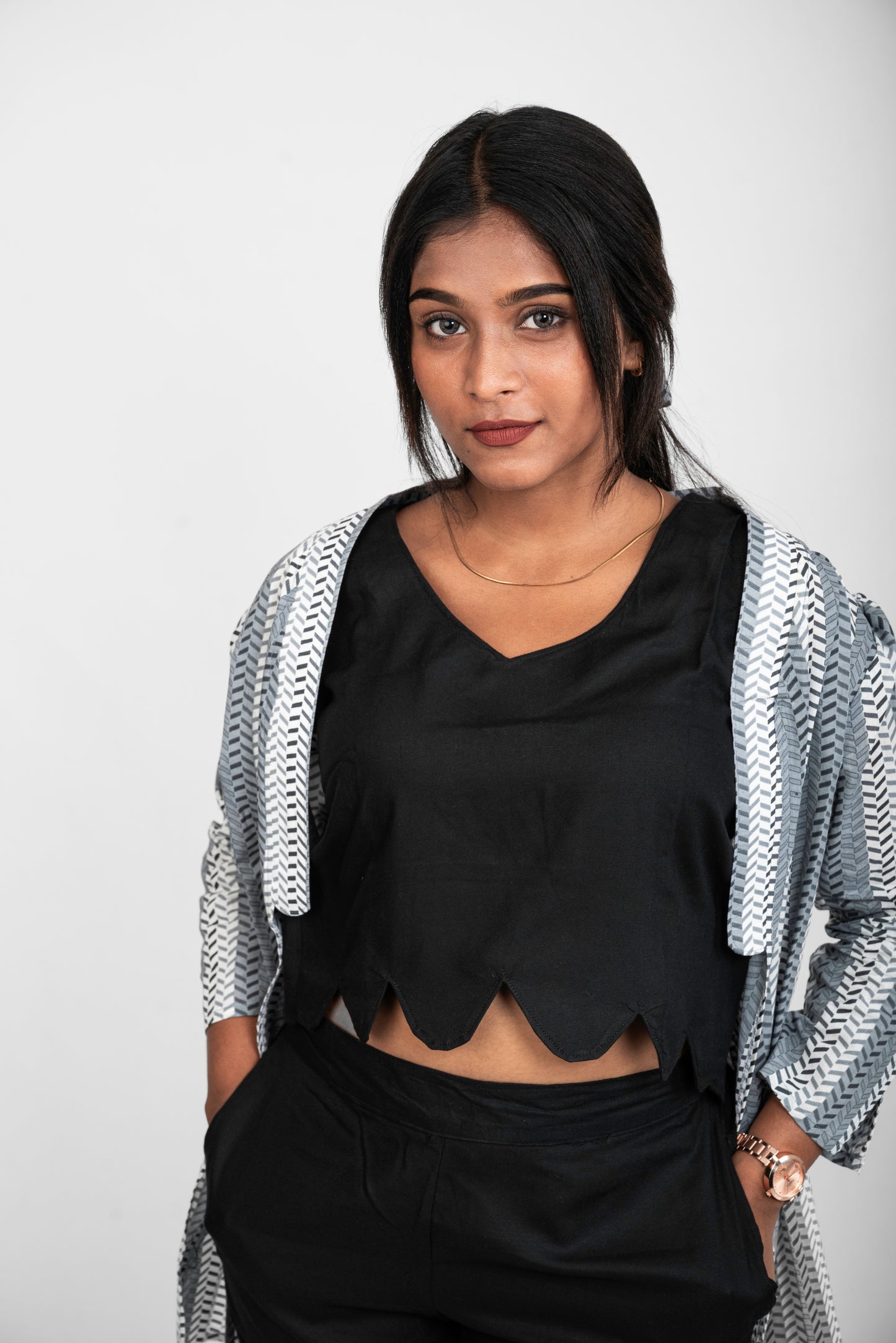 URBAN BLOOM BLACK AND GREY SHRUG SET