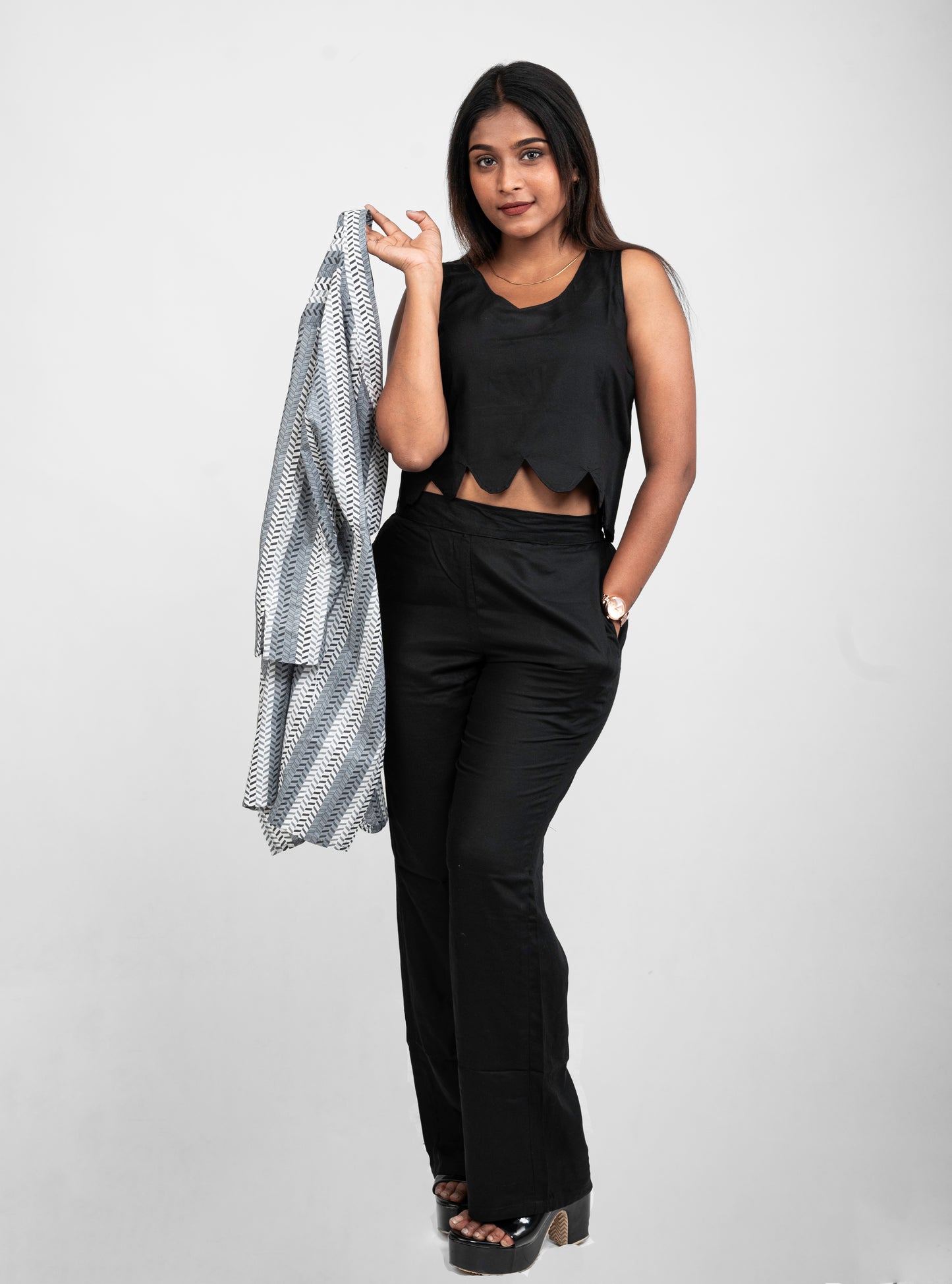 URBAN BLOOM BLACK AND GREY SHRUG SET