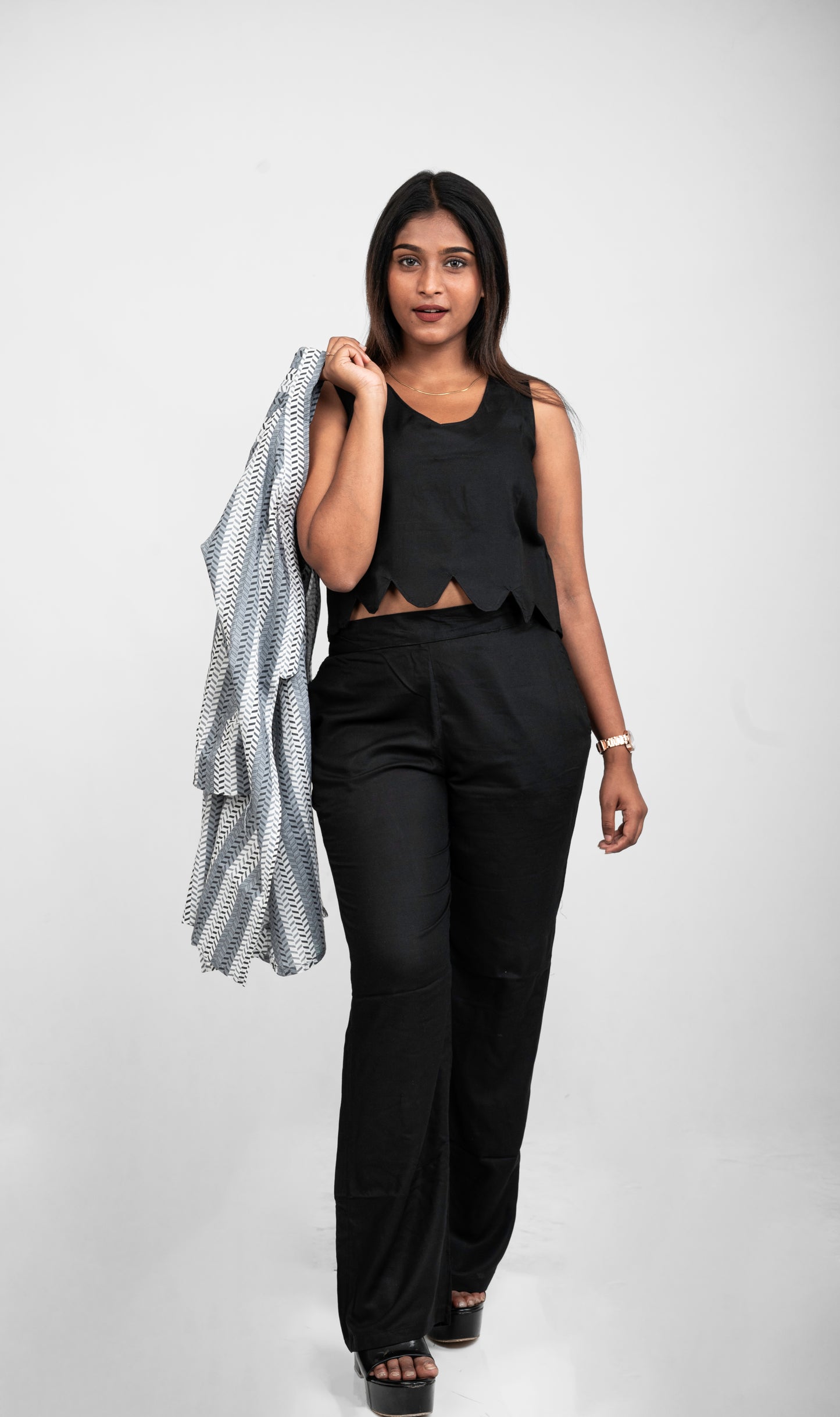 URBAN BLOOM BLACK AND GREY SHRUG SET