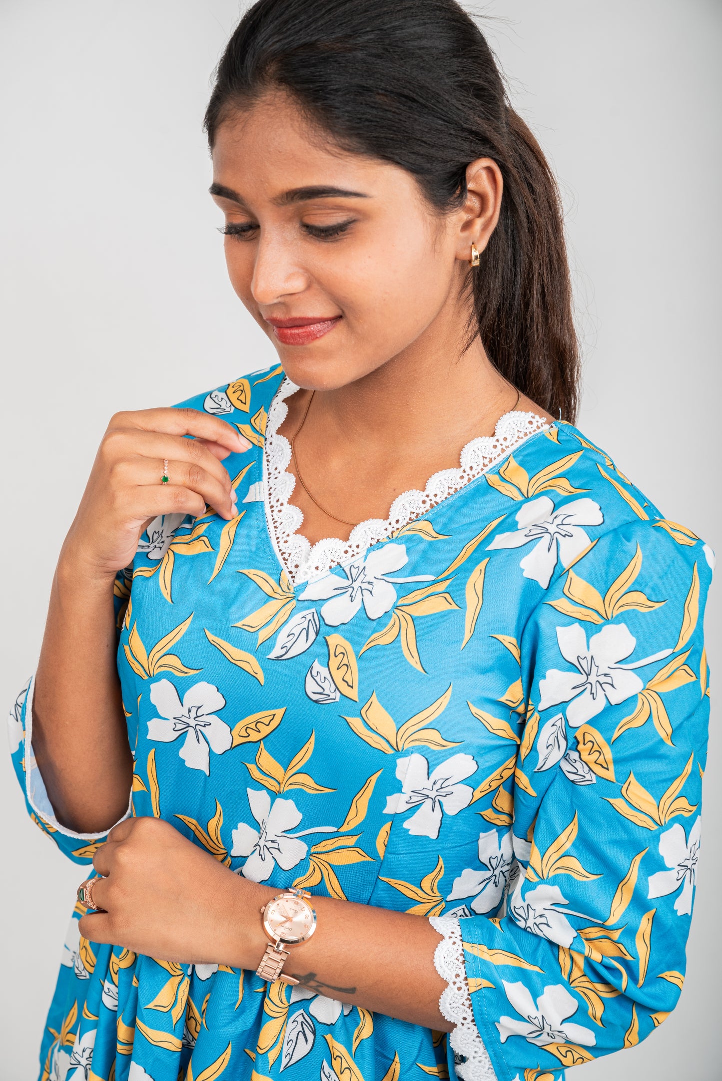 SERENITY BLOOM - BLUE FLORAL CAPRI LENGHT GOWN