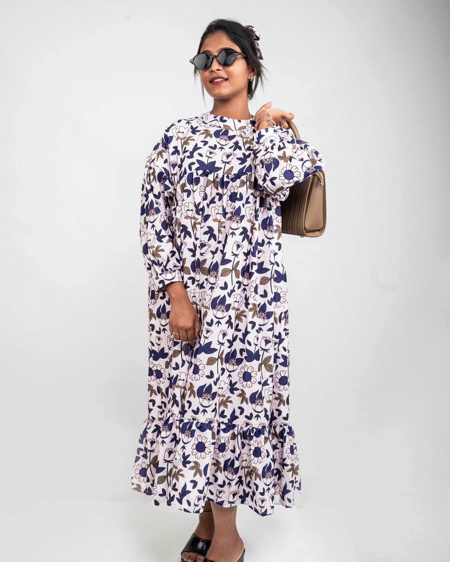 MYSTIC BLOOM - NAVY BLUE & WHITE FLORAL GOWN