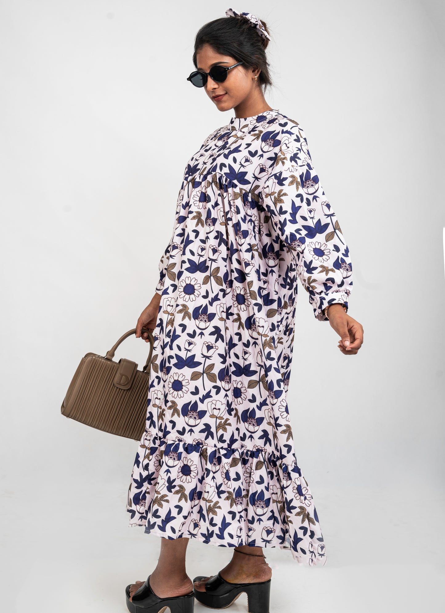 MYSTIC BLOOM - NAVY BLUE & WHITE FLORAL GOWN