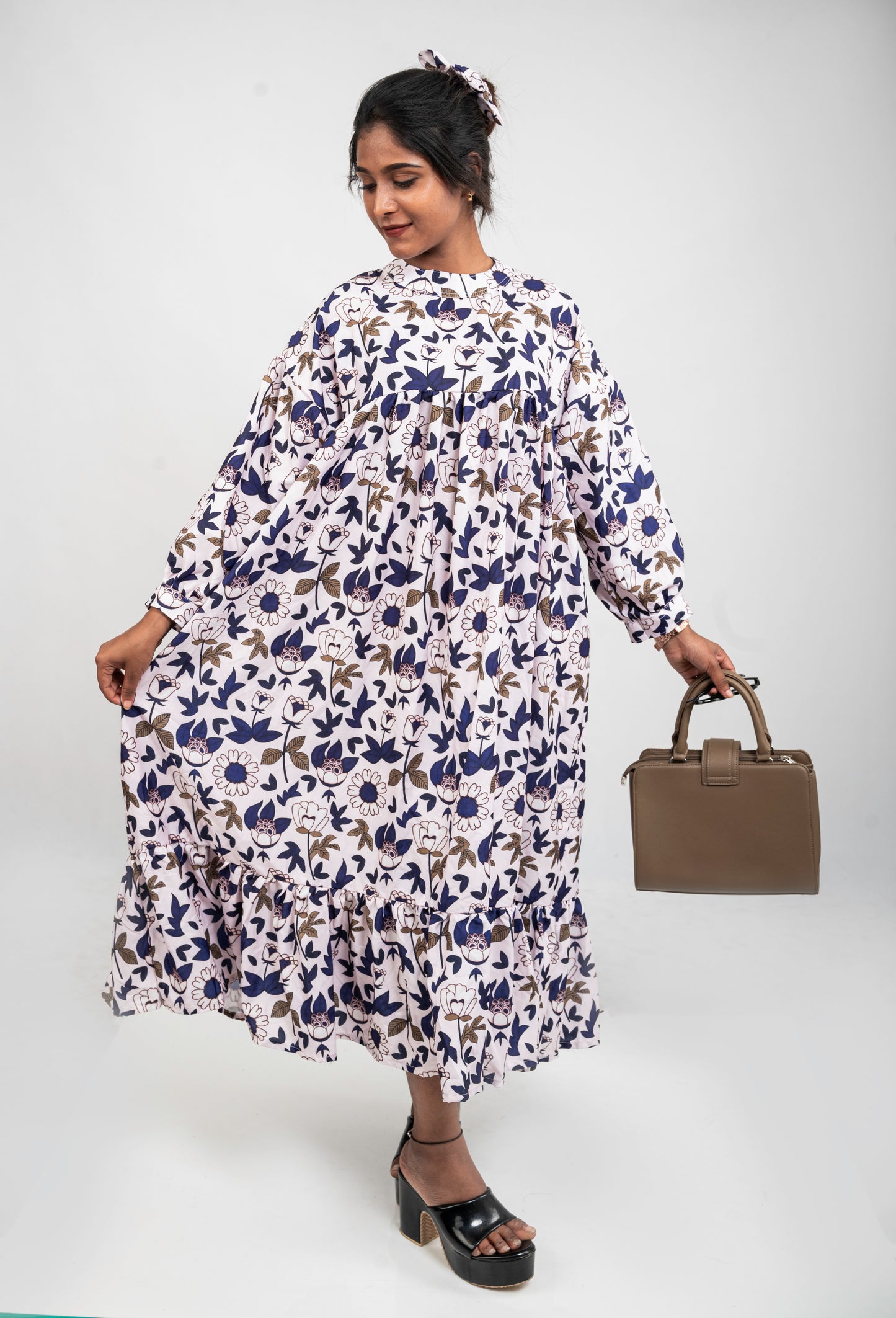 MYSTIC BLOOM - NAVY BLUE & WHITE FLORAL GOWN