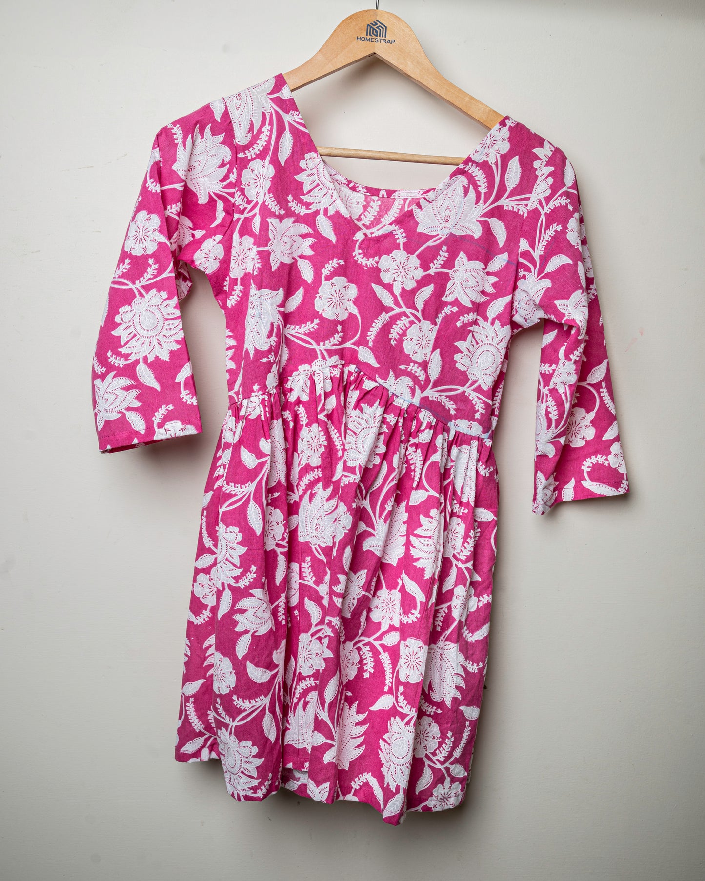 Blossom Pink Cotton V-Neck Kurti
