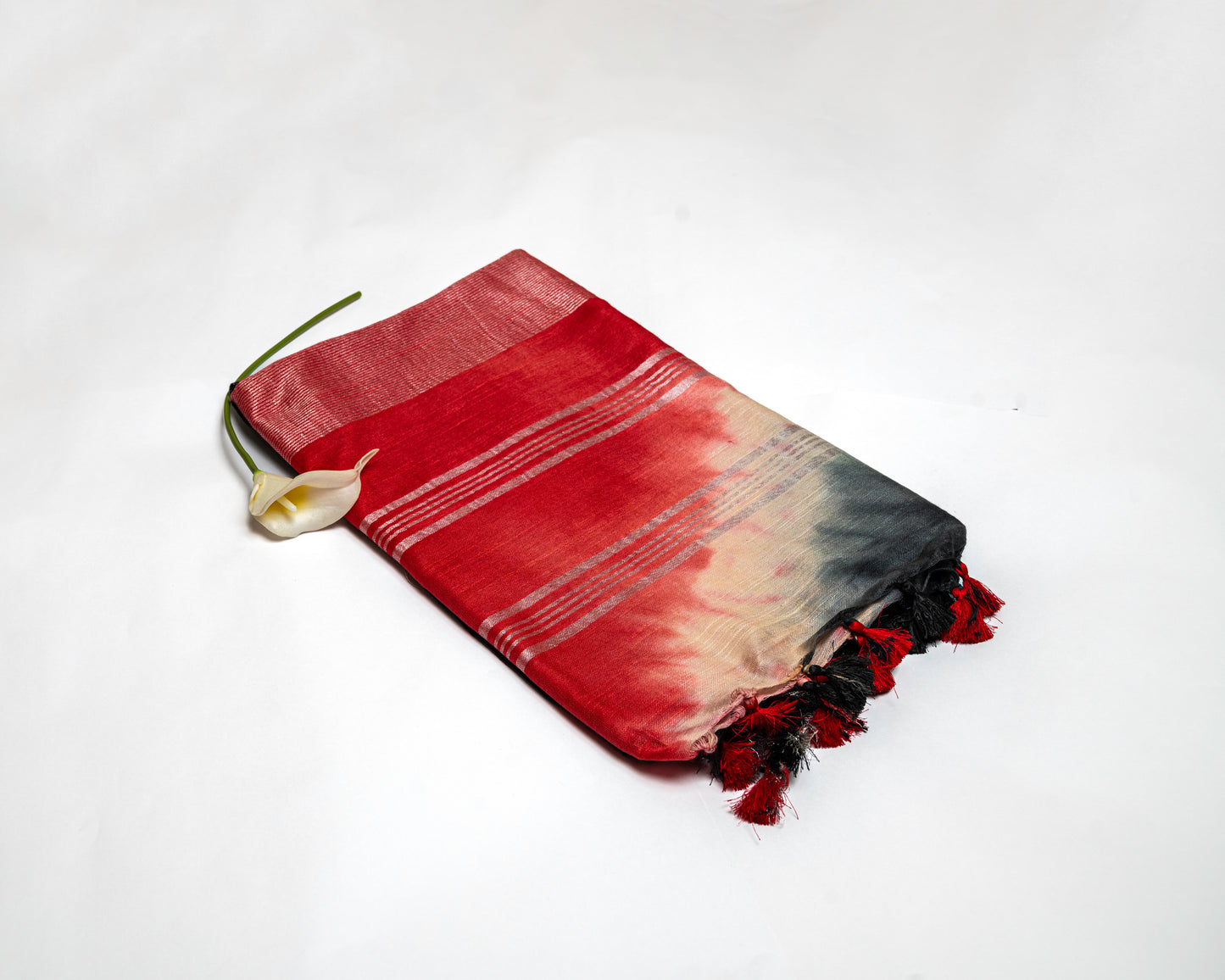 Midnight Rose - Elegant Red and Black Linen Saree