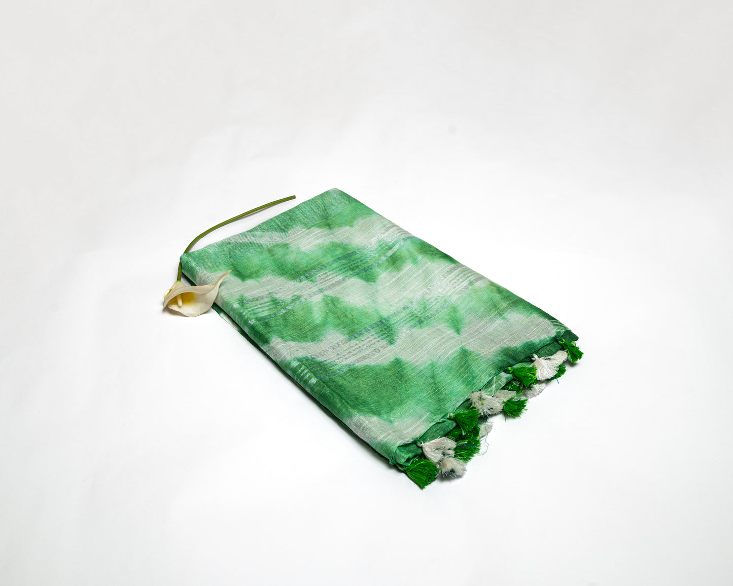 Mint Whisper -Light Green and White Linen Saree with Light Green and White Tassels