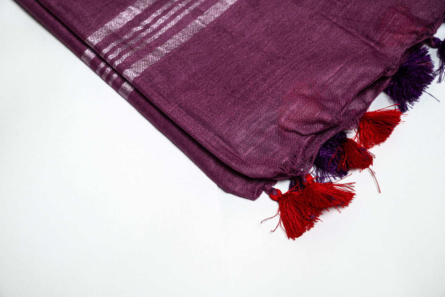 Crimson Tide - Bold Violet and Red Linen Saree with White Tie-Dye Effect