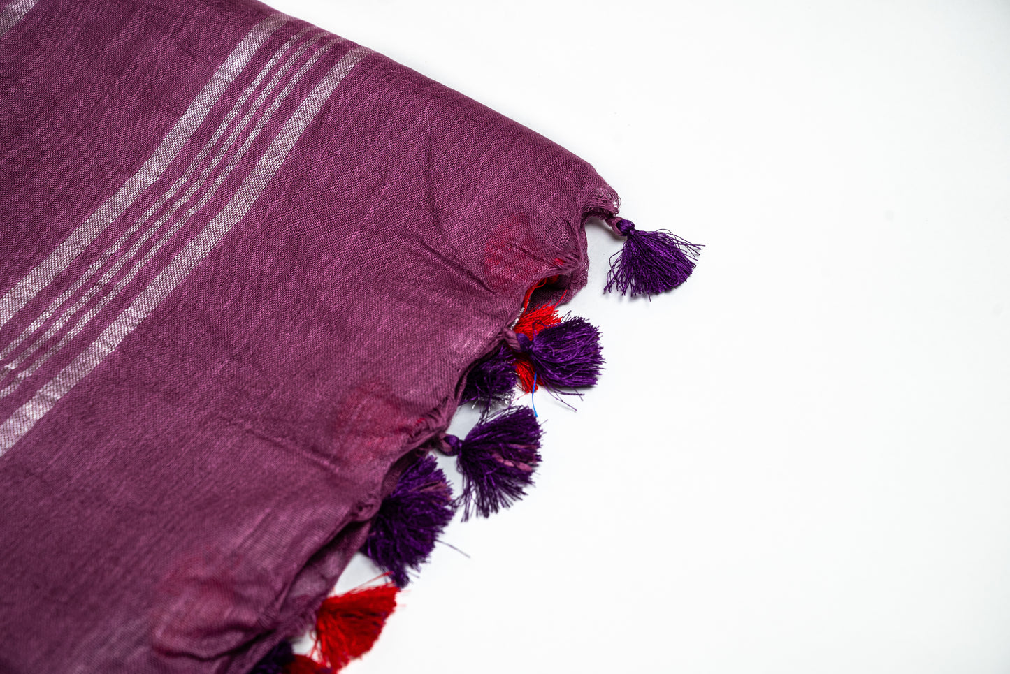 Crimson Tide - Bold Violet and Red Linen Saree with White Tie-Dye Effect