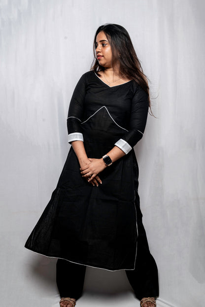 Monochrome Blossom Anarkali Kurti