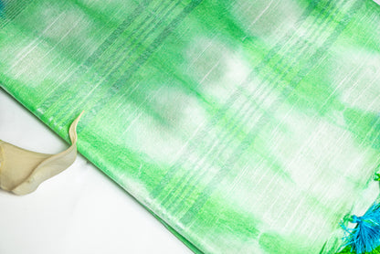 Mint Whisper -Light Green and White Linen Saree with Light Green and White Tassels