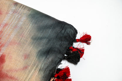Midnight Rose - Elegant Red and Black Linen Saree